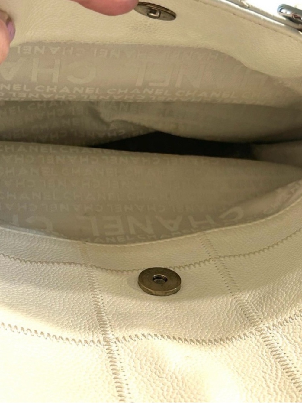 Authentic Chanel White Quilted Large Tote Bag with Top Handles Silver hardware - Picture 11 of 14